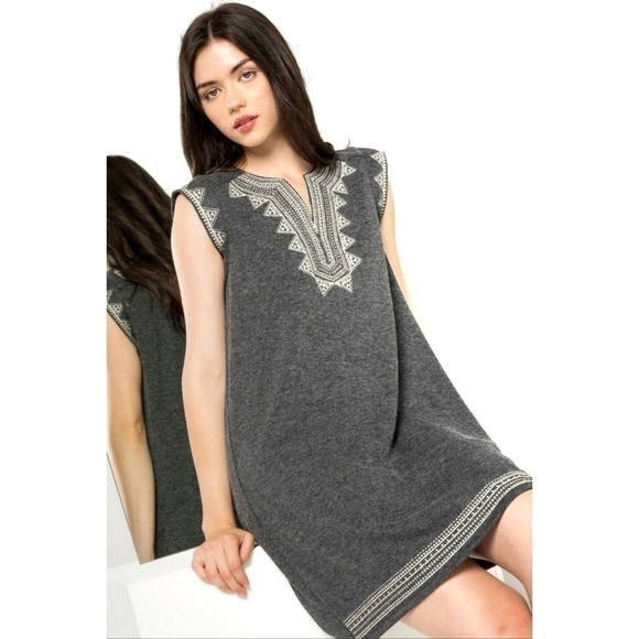 THML Anthropologie Gray Aztec Sweater Shift Dress Small - Picture 2 of 8